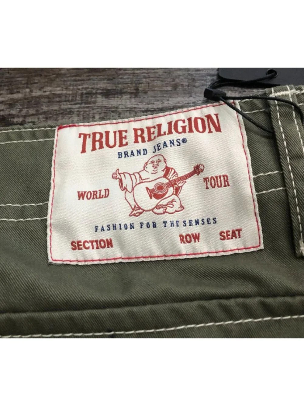 True Religion Mens Size 36x32 Green Stitch Cargo Jeans New with $169 Tags